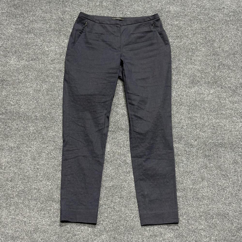 Elie Tahari Pants Womens 4 Blue Linen Blend Stretch Slim Ankle Dress Trousers